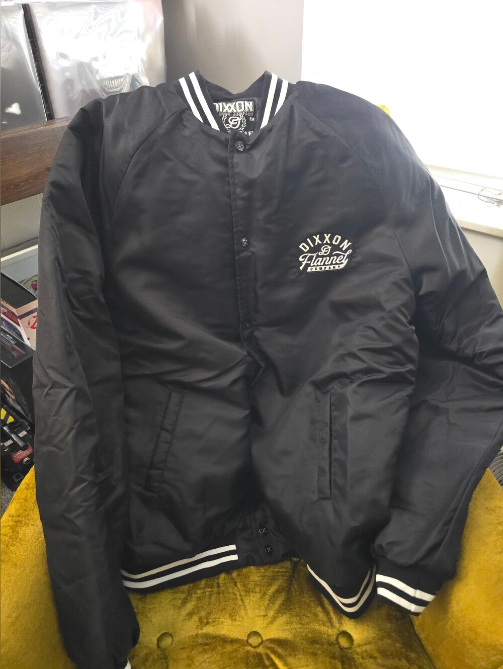 DIXXON PASTIME Black Varsity-Style Bomber Jacket with Contrast Trim